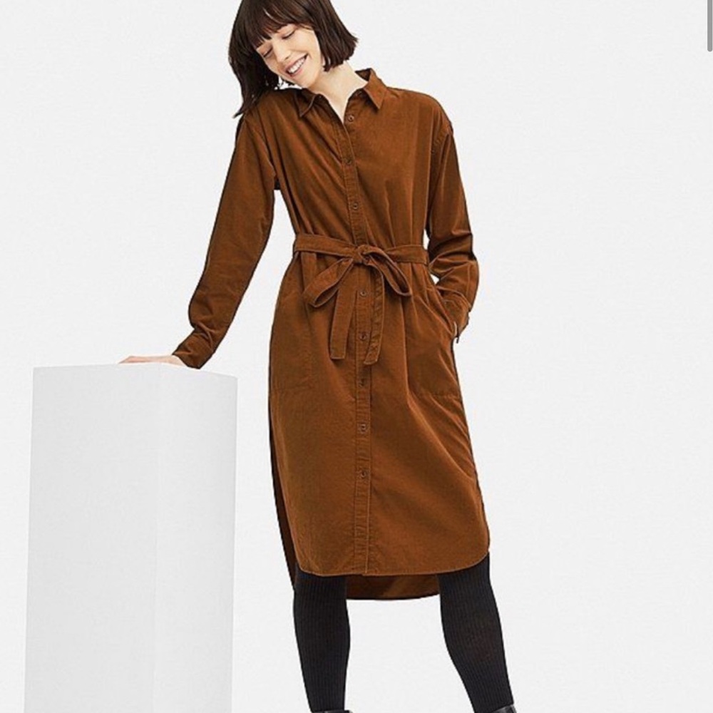 NWT Uniqlo long sleeve micro corduroy shirt dress